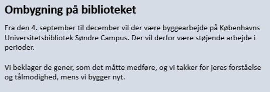 Ombygning af biblioteket 4. sep. til dec. 2025